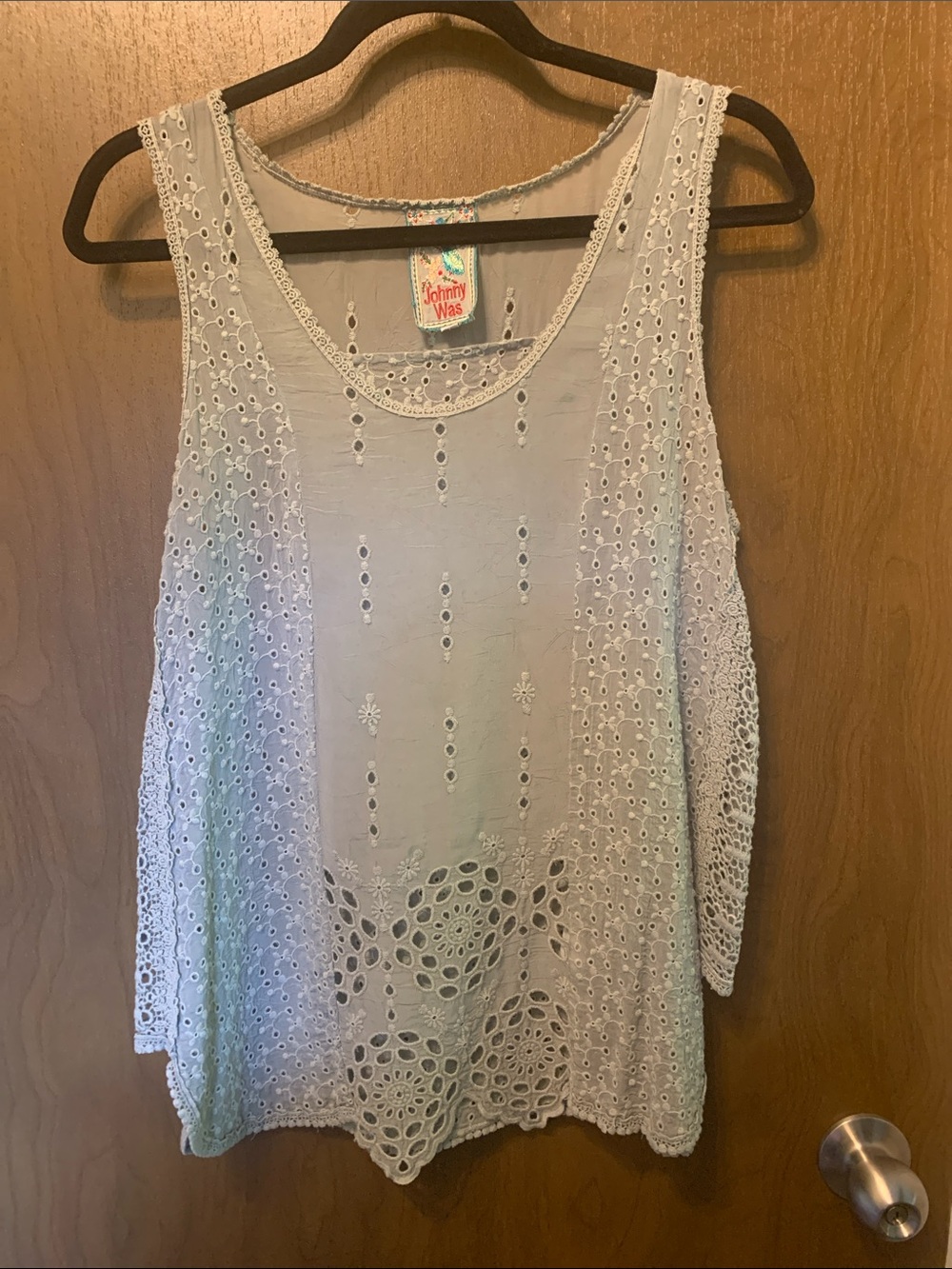 Johnny Was Pale Blue Crochet Eyelet Tank Top